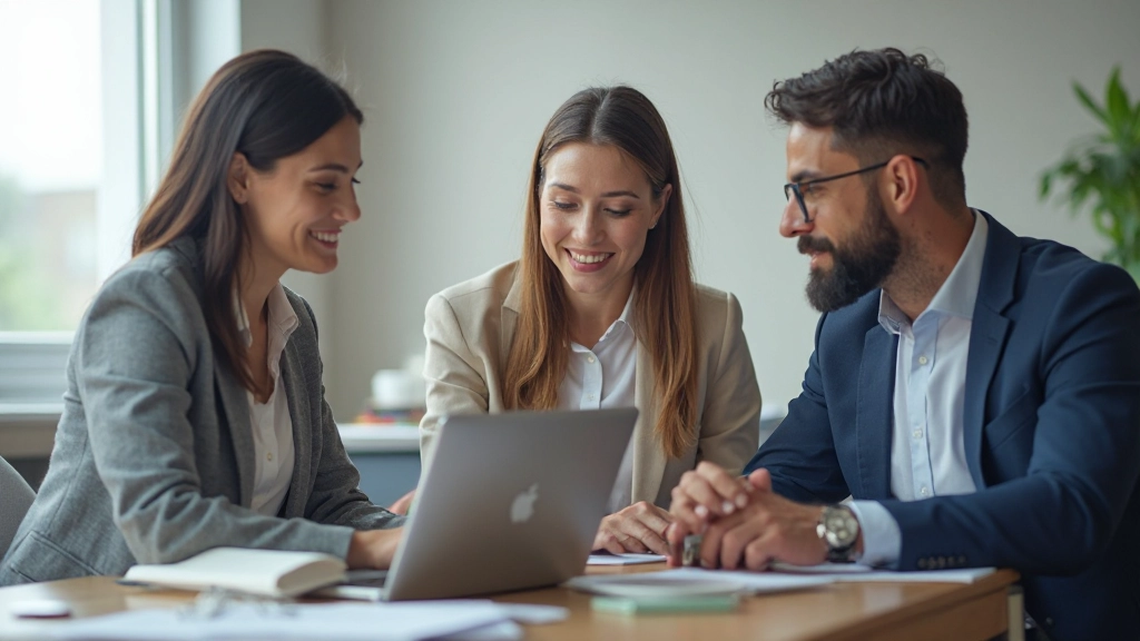 Professional team members collaborating in modern office environment